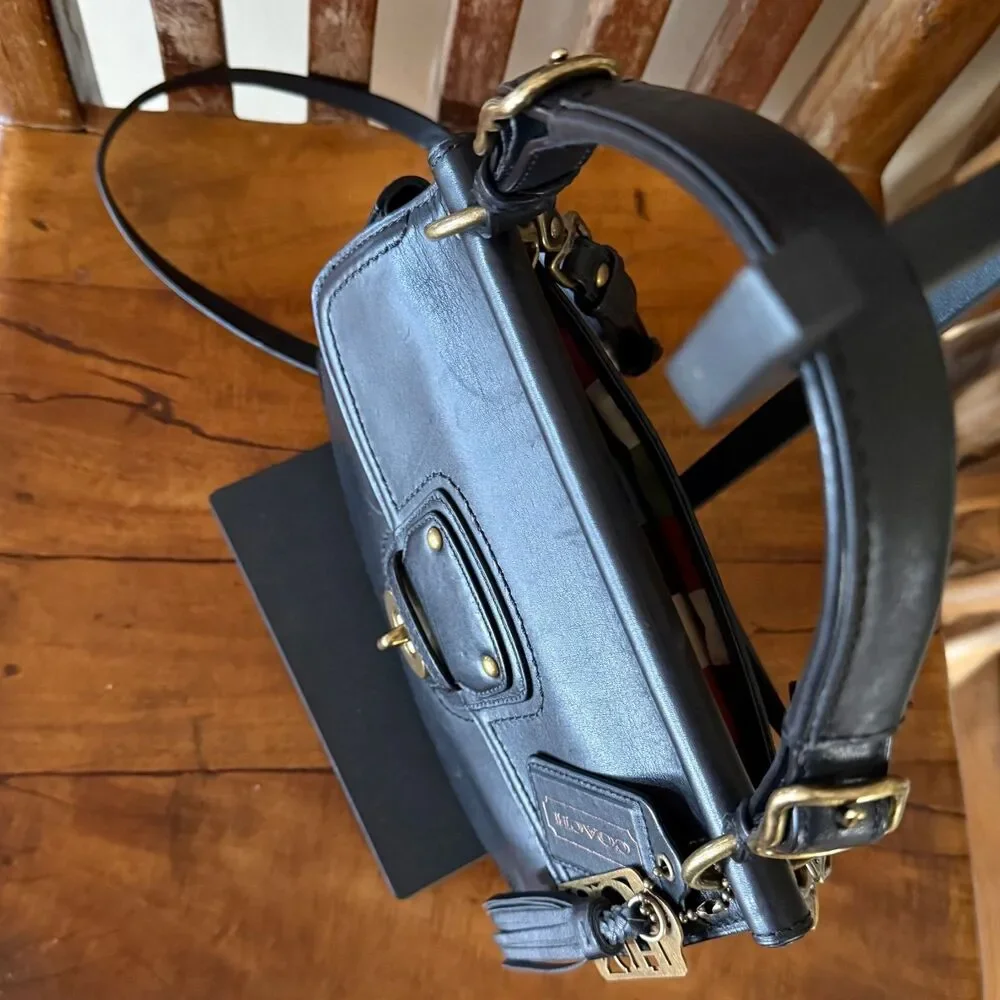 Coach Willis 70th Anniversary Black Leather Satchel Crossbody Bag 19132 Brass - Picture 8 of 17